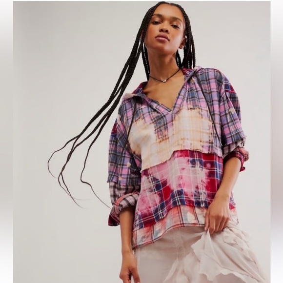Free People Tops - Free People X One teaspoon Split Flannel Hooded Top Size m Grunge Distress NWT